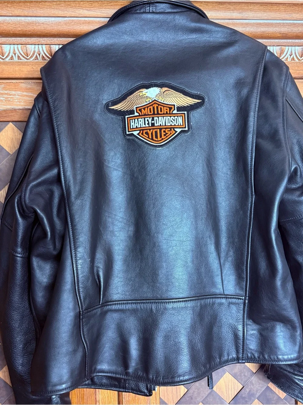 Harley-Davidson Basic Skins Black Leather Biker Jacket with Silver Hardware L
